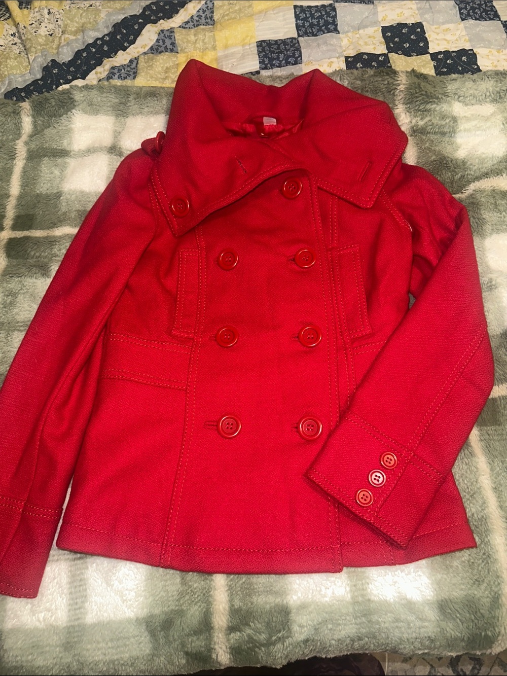 Divided Red Double-Breasted Pea Coat